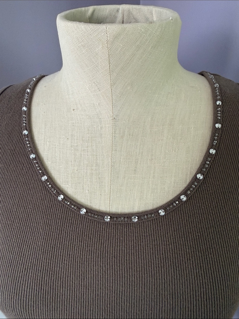 St. John's Bay Brown Sleeveless Tank with Bead-Trim Scoop Neck - Picture 2 of 5